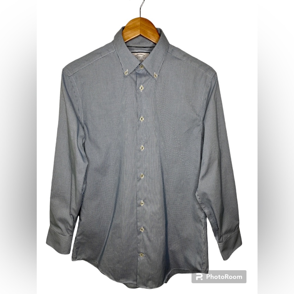 Charles Tyrwhitt men’s slim fit blue & white check button down shirt, 15.5”x 32”